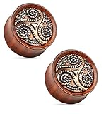 Dotted Tribal Swirl Organic Rose Wood Saddle Fit Double Flared Plugs Ear Gauges - Sold As Pair