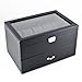 Caddy Bay Collection Black Carbon Fiber Pattern Watch Box Display Storage Case with Glass Top, Blue Stitching Perforated Soft Pillows Holds 20 Watches - Blue Stitching