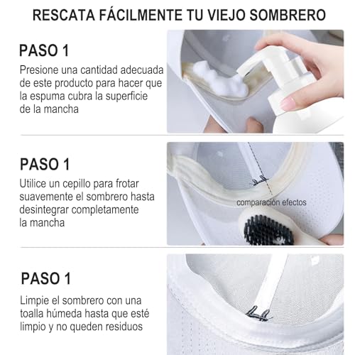 OPUEW 3 Pack Limpiador de Gorras, Espuma Lavado en Seco, No Requiere Agua, Elimina Rápidamente el Sudor y Las Manchas de Los Sombreros, Viene con un Cepillo y una Toalla