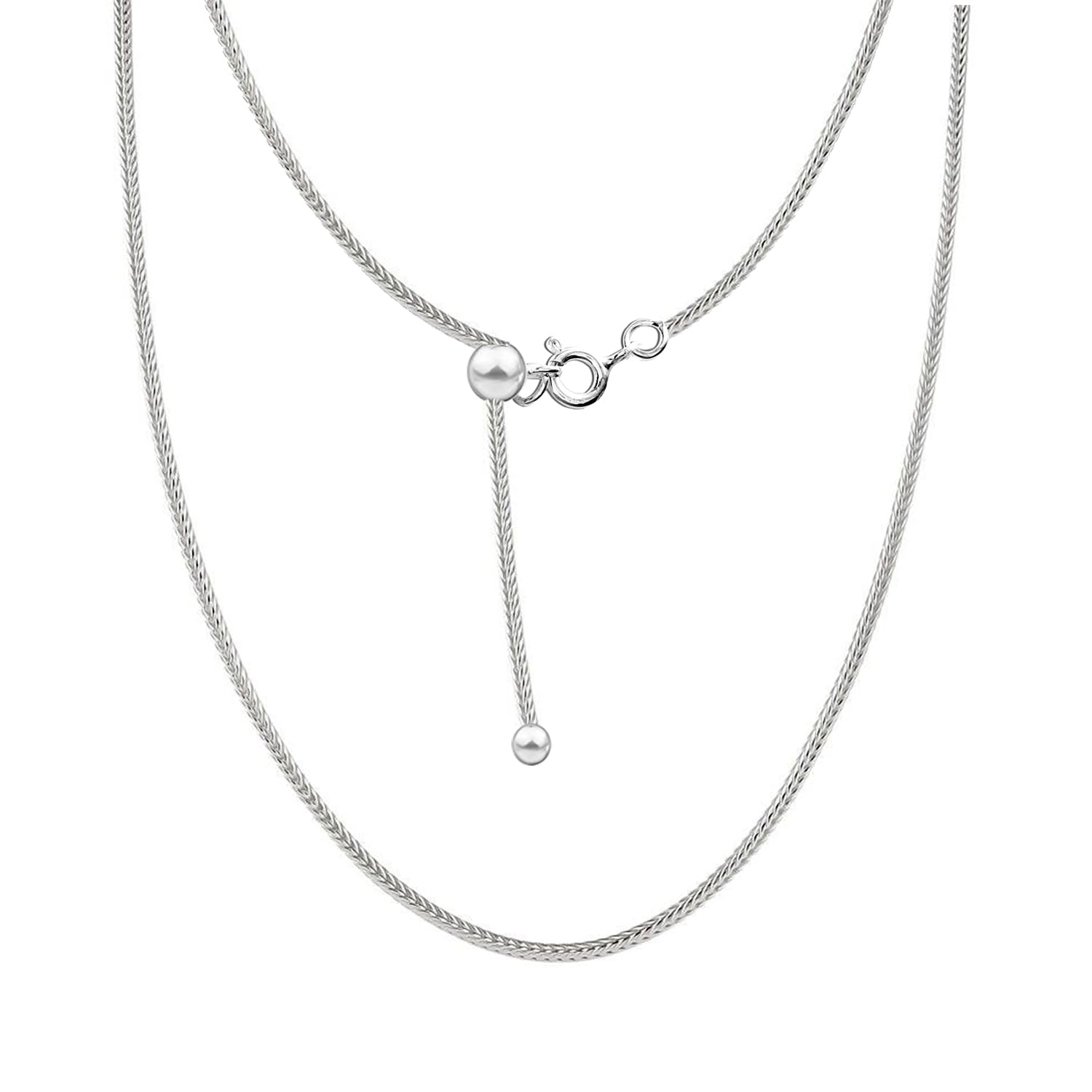 LeCalla 925 Sterling Silver Italian Adjustable Fox Tail Spiga Chain Necklace for Women Slider Chain 14 to 24 Inch.