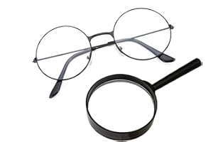 hhdatc Black Detective Costume Glasses Detective Magnifying Glasses Old Man Costume Adult Halloween Dress Up