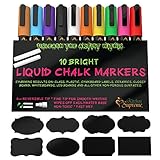 Natural Liquid Chalk Markers Complete Bundle | 10 Pens Set | Fine Chisel & Bullet Tip for each Pen Marker | Smooth Paint Ink that can Erase | Charming results on: Window, Chalkboard Labels, Glass, non-porous Blackboards, Chalkboards & More | Fluorescent & White Wet Ink for Kids | Broad point for drawing |