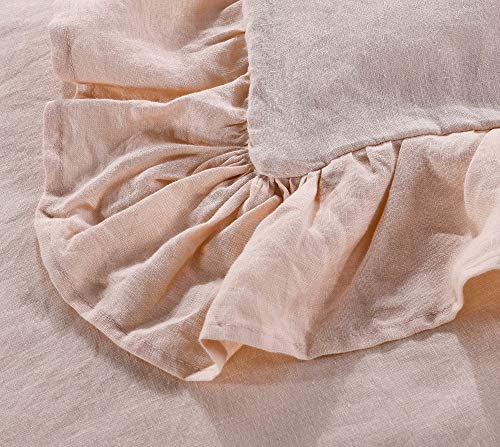 meadow park Stone Washed French Linen Duvet Cover Set 3 Pieces- Super Soft, King Size 104 inches x 94 inches - Shams 20 inches x 36 inches, Ruffled Style - Button Closure - Corner Ties, Pale Pink - Thumbnail 3