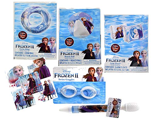 What Kids Want Licensed Swim Sets! Pool Toys Bundle! Swim Ring, Arm Floats, Beach Ball, Goggles and Water Blaster! (5 Piece, Frozen)