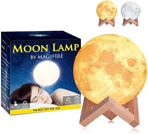 Moon Lamp, Magifire Moon Night Light 2 Colors 3D Printing Tap Control Moon Light Seamless Lunar Night Light with Wooden Stand-Christmas Best Gift for Kids and Girl Friends(15 cm/ 5.9 in)
