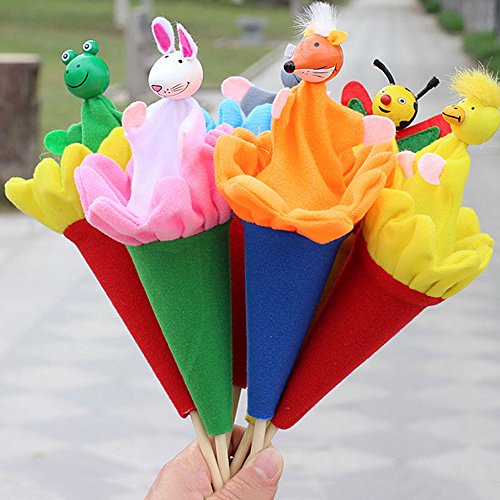 5 pcs Pop Up Cone Plush Puppets, Cute Animals Pop up Puppet Theater Telescopic Stick Rods Doll Fox Crow Bee Frog White Rabbit Gray Wolf Wooden Educational Toy by Sealive (Random Color) - Thumbnail 2