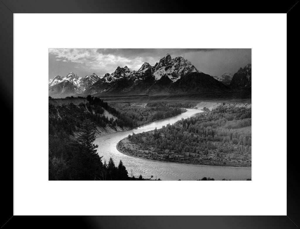 Photographs - Ansel Adams Print Snake River Overlook Grand Tetons National Park Wyoming Mountains Black and White Photography Nature Home Decor Room Decor Landscape Photo Matted Framed Art Wall Decor 26x20