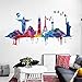 Prabahdak Colorful Places of Interest Wall Sticker Watercolor Landscape Wall Decal Removable DIY Murals Wallpaper Decorative for Living Room Sofa Background PVC Decorations