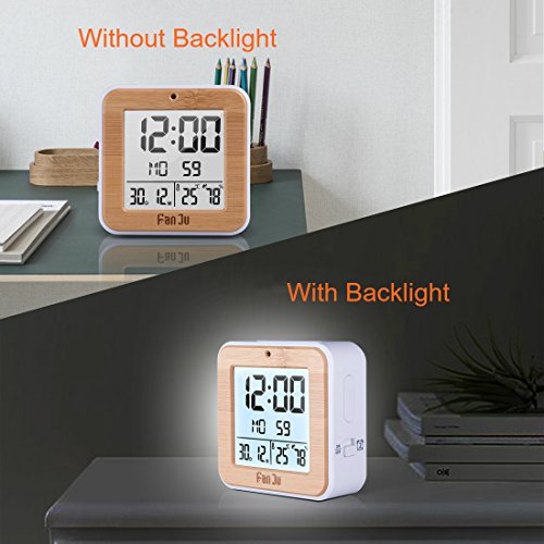FanJu FJ3533 Digital Alarm Clock Battery Operated with Dual Alarm/Auto Night Light/Indoor Temperature and Humidity/Snooze and Date for Home - Thumbnail 5