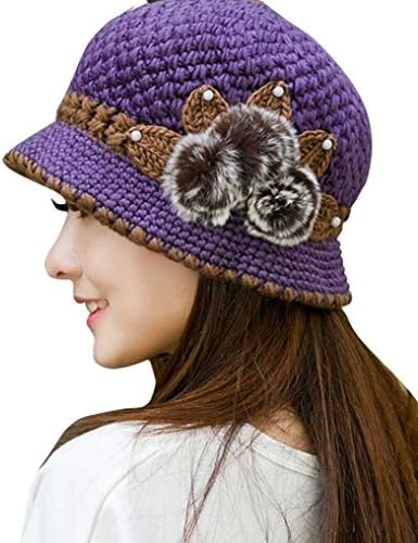 Women Ladies Winter Knitting Hat Warm Artificial Wool Snow Ski Caps With Visor