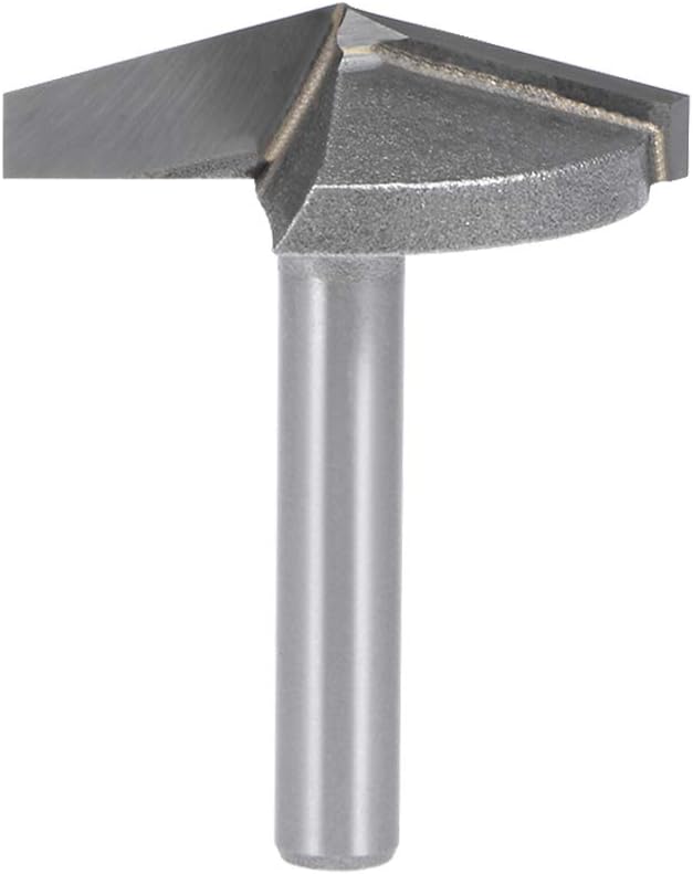 sourcing map 150 Degree V-Groove Router Bit 32mm Dia with 6mm Shank, Titanium Steel Tipped V Grooving Bit (Gray)