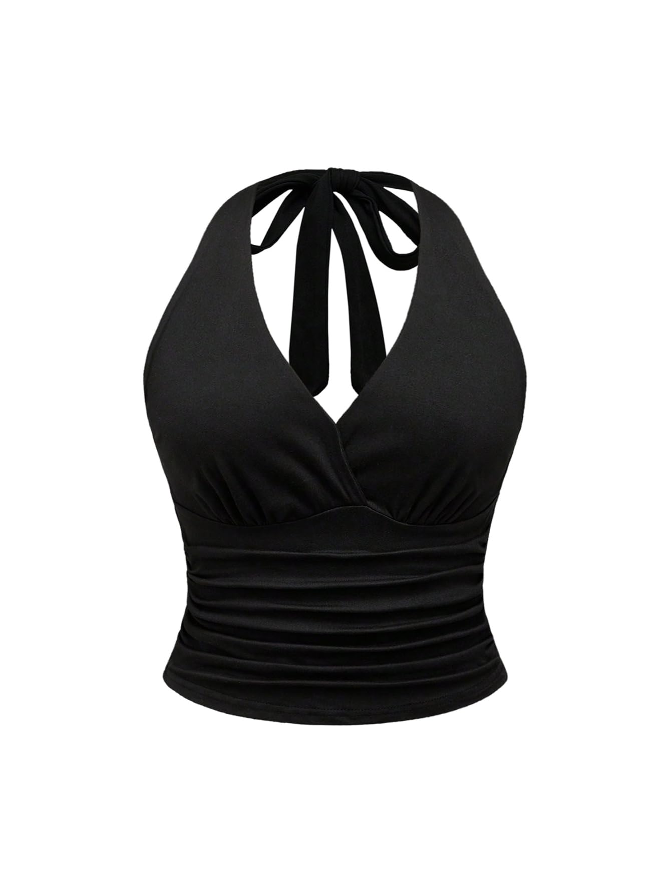 Photo 1 of Floerns Women's Plus Size Leopard Print Sleeveless Crop Tank Tops Ruched Halter Tops Black XX-Large Plus