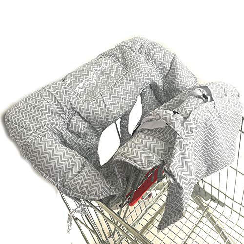 2-in-1 Shopping Cart and High Chair Cover for Baby~Padded~Fold'n Roll Style~Portable with Free Carry Bag (Gray Chevron)