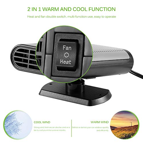 Powstro 12V Car Heater Fan 150W Portable Winter Warm Plug in Cigarette Lighter Fast Heating Windscreen Quickly Defroster Demister Defogger Air Cleaner, Black