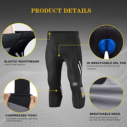 image for Meetwee Men's Cycling Tights 3/4 Pants 4D Padded Bicycle Riding Compre