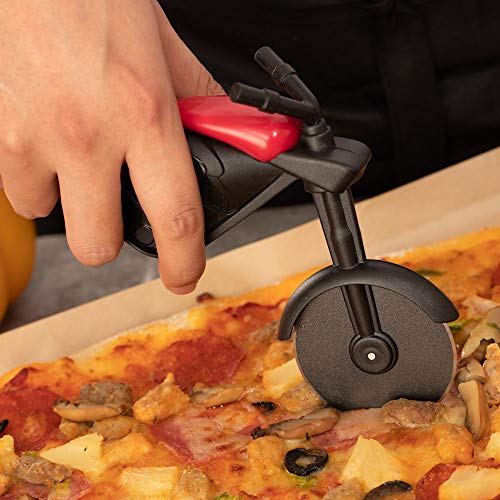 Motorcycle Pizza Cutter, Pizza Slicer Cutter Wheel with Stainless Steel Blade Funny Pizza Gifts with Display Stand