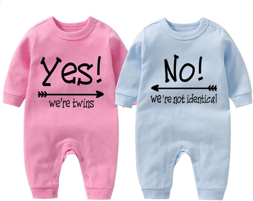 Yes We are Twins No We are Not Identical Twins Baby Boys Girls Bodysuits Includes 2 Bodysuits Funny Baby Clothing