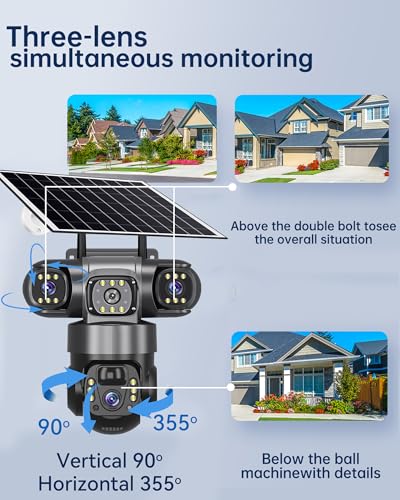 Solar Camera 4G Sim Outdoor 3 Lens 3 Screen 10X Zoom PIR Human Detect Cameras Waterproof Night Vision CCTV Security Protection