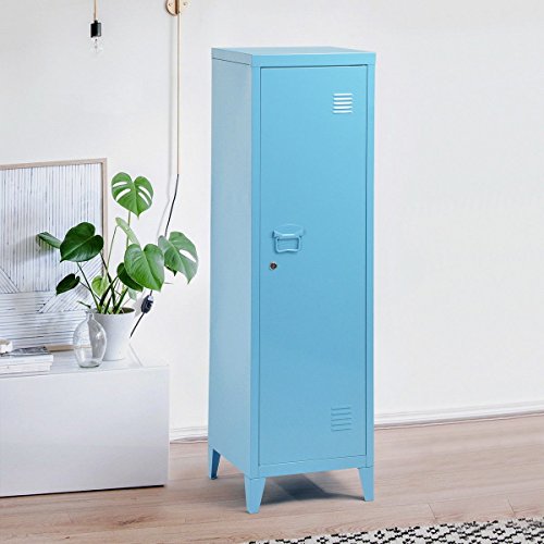 HouseinBox High Standing Locker Organizer File Storage Chest Metal Cabinet 1 Door 3 Shelves Lockable Unit Home,Office Use, Blue - Thumbnail 4