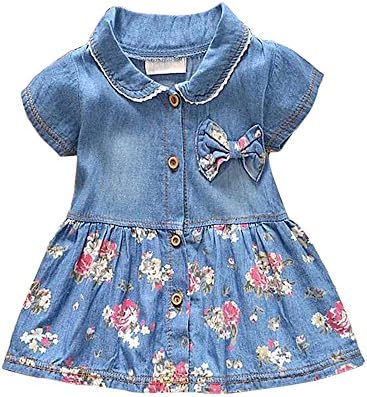 Baby Girls Floral Print Denim Tea Dress