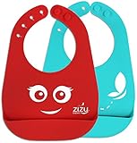 ZIZU BPA Free Waterproof Silicone Baby Bibs, Red