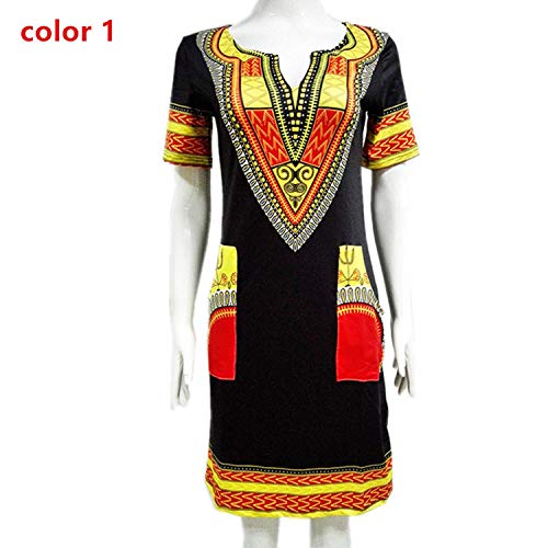 3XL Oversize Women Sexy Dress Summer Print African Traditional Clothing,Yellow,M - Thumbnail 2