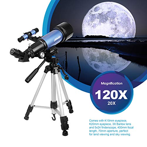 Aomekie Telescope for Adults Astronomy Beginners Kids Telescopes 70mm with 51Inch Adjustable Tripod 10X Eyepiece Phone Adapter 3X Barlow Lens and Backpack