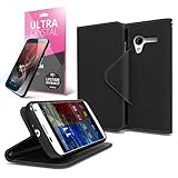 Cellto Premium Moto X Wallet Case with HD Screen Protector [Slim Ultra Fit] (Black) Diary Cover w/ ID Pocket Top Quality ( 1st Generation )