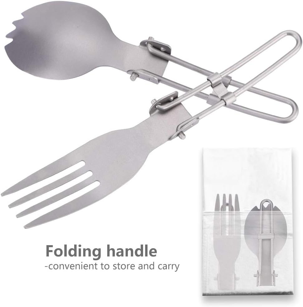 Outdoor Fork Spoon Set Portable Folding Fork Spork Camping Titanium Cutlery Travel Functional Eating Multi-Tool Utensil(Set) Mountaineering and Camping Outdoor Catering Equipment - Image 4
