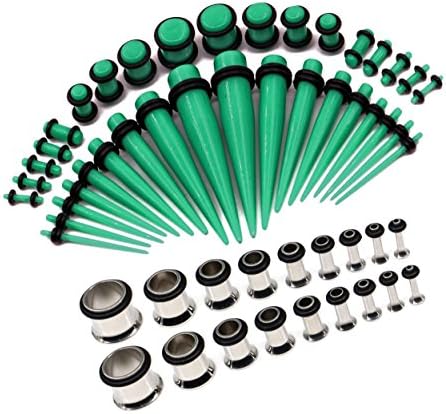 Awinrel 54 Pieces Taper Kit 14G-00G Acrylic Tapers + Acrylic Plugs Stretching Kit + Stainless Steel Single Flare Tunnel Set 27 Pairs