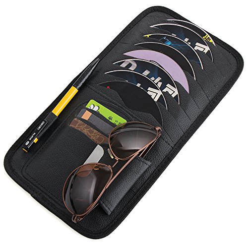 SunTrade Car Universal Sun Visor Organizer Pocket Storage Pouch,CD Sunglasses Visor Organizer,PU Leather(Style 1, Black)