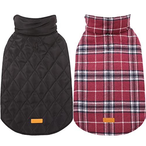 Photo 1 of Kuoser Cozy Waterproof Windproof Reversible British Style Plaid Dog Vest Winter Coat Warm Dog Apparel for Cold Weather Dog Jacket for Small Medium Large Dogs with Furry Collar (XS - 3XL),Red M