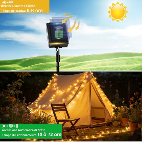 Outdoor Solar Lights, 4 Packs, 15 + 2 M 150 LED Outdoor Solar Light Chain IP65 Waterproof 8 Modes Warm White Copper Wire, Decorative Garden Solar Lights for Tree, Patio, Balcony