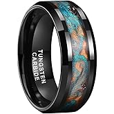 TUTISS 8mm Black Tungsten Rings for Men Women Flowing Sand Inlay Fashion Engagement Promise Wedding Band Beveled Polished Shiny Comfort Fit