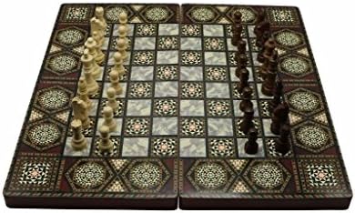 Backgammon Chess Checkers 3 in 1 Board Game Set Arabesque Design