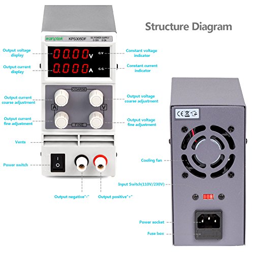 DC Power Supply Variable 30V 5A 4 Digits LED Display [Upgraded Version] Precision Adjustable DC Bench Power Supply Regulated DC Power Supply with 2 Alligator Clip Leads - Thumbnail 2
