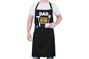 UMEELR BBQ Apron for Dad, Chef Grill Apron with 2 Large Pockets, Adjustable Neck Strap and Waist Ties, King of The Grill, Kitchen Cooking Baking Barbecue Black Grill Apron Father's Day Gift for Husband Chef