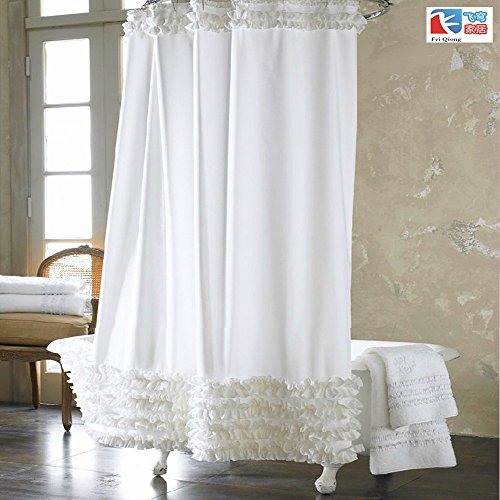 Polyester Stripped Shower Curtain Ruffled Curtains For Bathroom 70