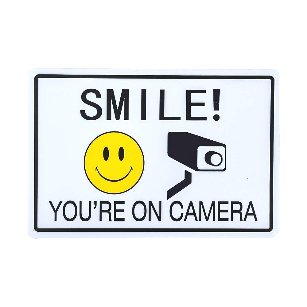 不适用 Smile You're On Camera Sign, Indoor/Outdoor Sign Video Surveillance Warning Signs for Home and Business Security Camera/CCTV, 8" x 12