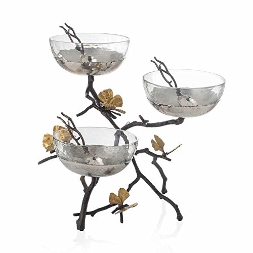 Michael Aram Butterfly Ginkgo Triple Bowl Set with Spoons (3 bowls on a wrought iron stand)