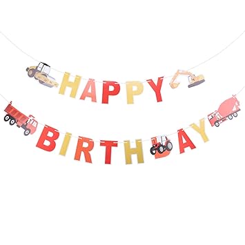 Bestoyard Happy Birthday Banner Construction Vehicle Bunting