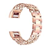 bayite Chain Links Bands for Fitbit Charge 2 Stainless Steel Replacement Metal Bracelet Small Rose Gold