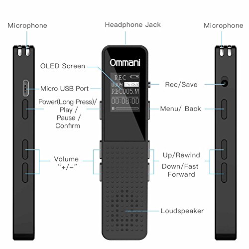 Voice Recorder, 8GB 1536Kbps Digital Audio Sound Recorder Dual Microphone Dynamic Noise Reduction USB Rechargeable Voice Activated Recorder with OLED Screen A - B Repeat for Lecture Meeting - Thumbnail 7