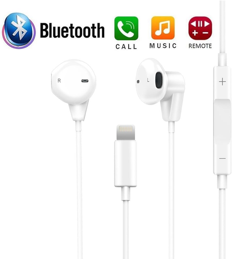 Bluetooth Headphone with Microphone, Fourcase Earphones Eaubuds Wired Headset with Mic & Remote Control Noise Canceling Compatible IP XS/XR/XS Mas,IP 7/8/X/7 Plus/8 Plus