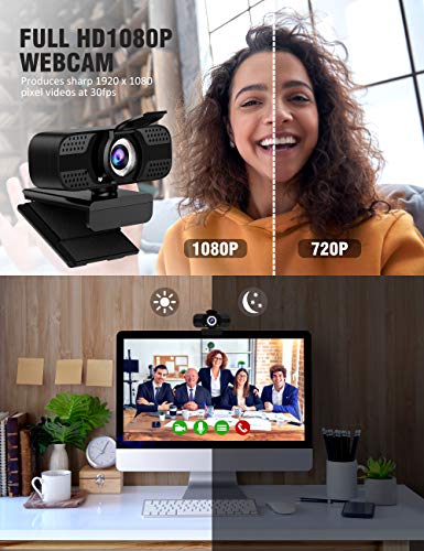 Full HD Webcam with Built-in Microphone and Rotatable Tripod, 1080P Video and Wide Angle Camera, Privacy Cover, for… - Image 3