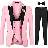 YFFUSHI Men's 3 Piece Suit Slim Fit One Button Prom Suits Set Blazer Vest Trousers