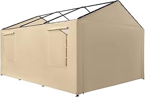 Gardesol Carport Replacement Sidewall, Replacement Sidewall Tarp for 10' x 20' Carport Frame, 180G Waterproof & UV Protected Replacement Sidewall Cover, Beige, Top Cover and Frame Not Included