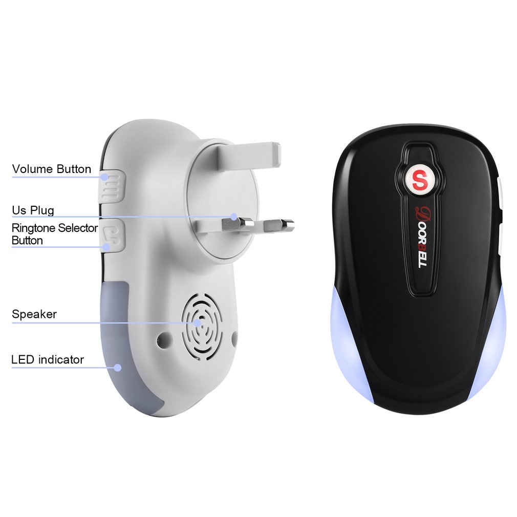 MIGVELA Wireless Digital Doorbell Kit, 1 Transmitters & 1 Receiver, Door Ring Bells with Waterproof Touch Button, 28 Chimes, 4 Level Volume, LED Indicator, Black