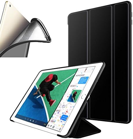New iPad 2017 iPad 9.7 inch Case, SUPSTAR Lightweight Smart Case Trifold Stand Magnetic PU Leather [Auto Sleep/Wake] with Flexible Soft Silicone Back Cover Shockproof for Apple New iPad 9.7 Black