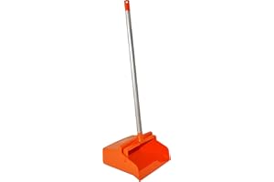 CARLISLE FOODSERVICE PRODUCTS SPARTA Upright Dustpan with Aluminum Handle, Serrated Edge for Broom Combing, Secure Yoke Lock with Easy Storage Hanging Hole for Commercial Cleaning, Plastic, 30 Inches, Orange